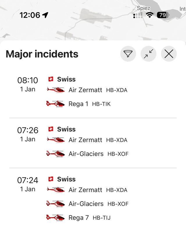 List of AirAssist app major incidents about Crans Montana